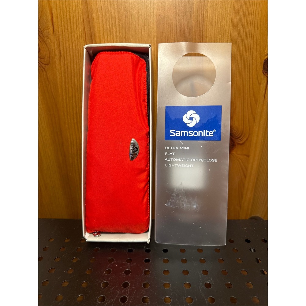 New Samsonite Ultra Mini Red Automatic Open Close Umbrella 36" w/ Case